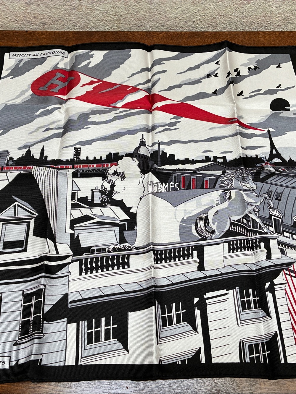 Hermès Paris Silk Scarf in Black, White & Red NEW RARE